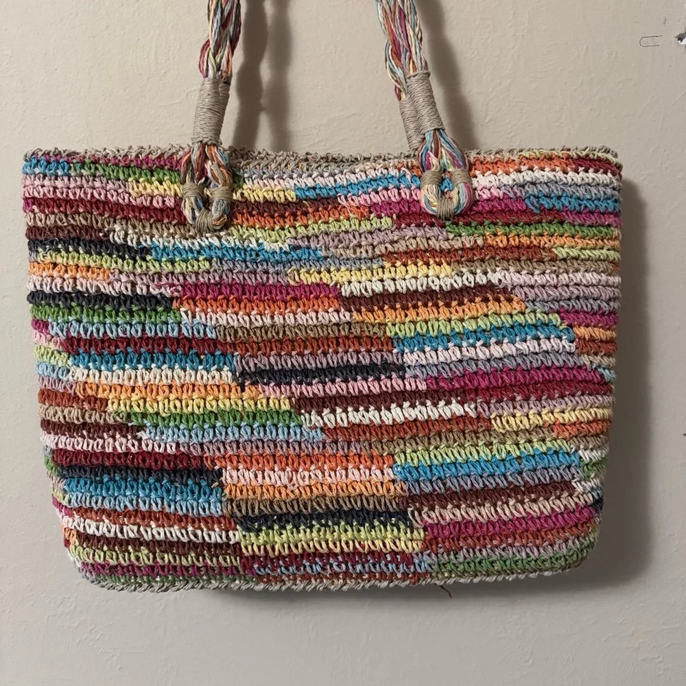 Paper Rope Yarn chochet shoulder bag tote multi color